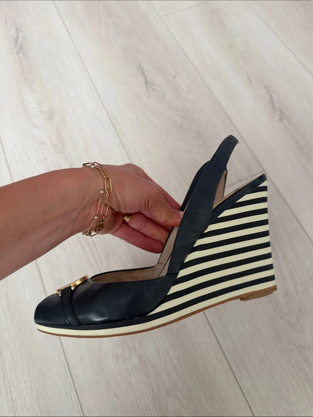 Michael Kors Navy “Rochelle” Patent Peep-Toe Wedge
